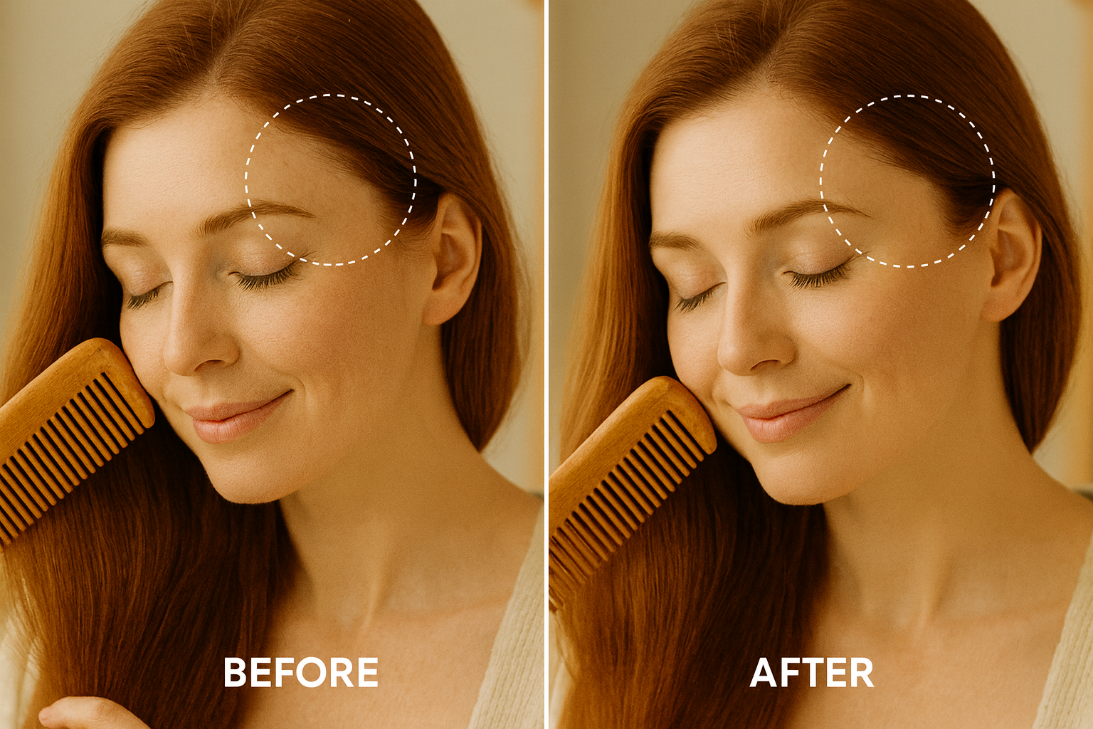 Healthy scalp after using Kerava neem wood comb showing dandruff free hair