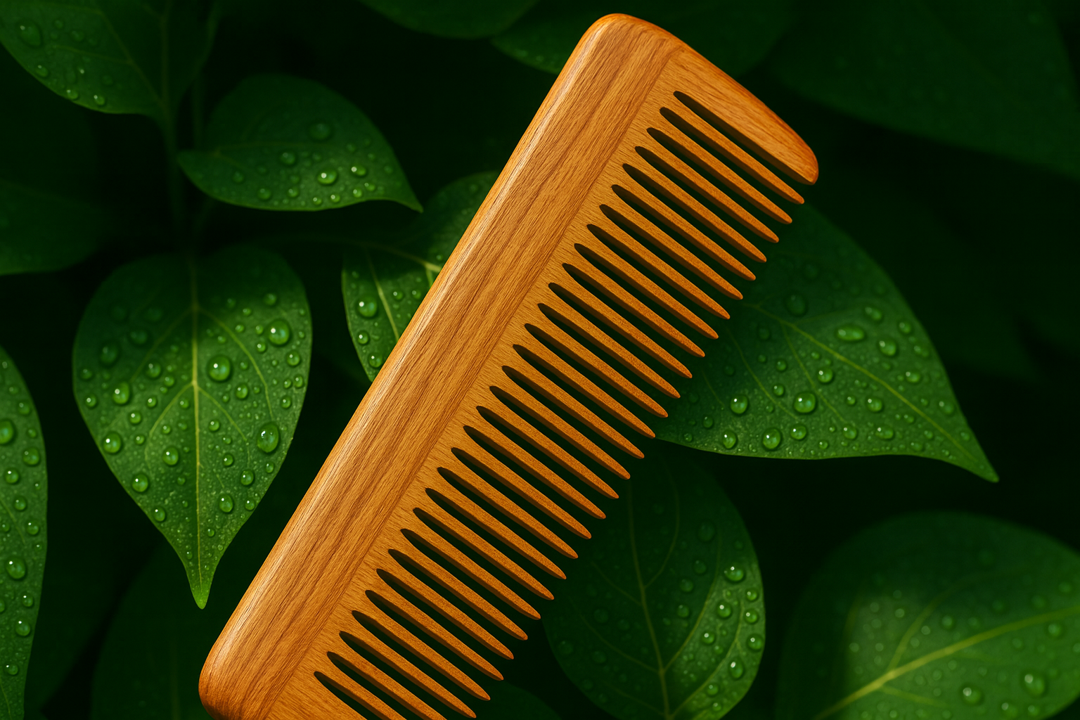 Kerava Neem Wood Comb on green leaves