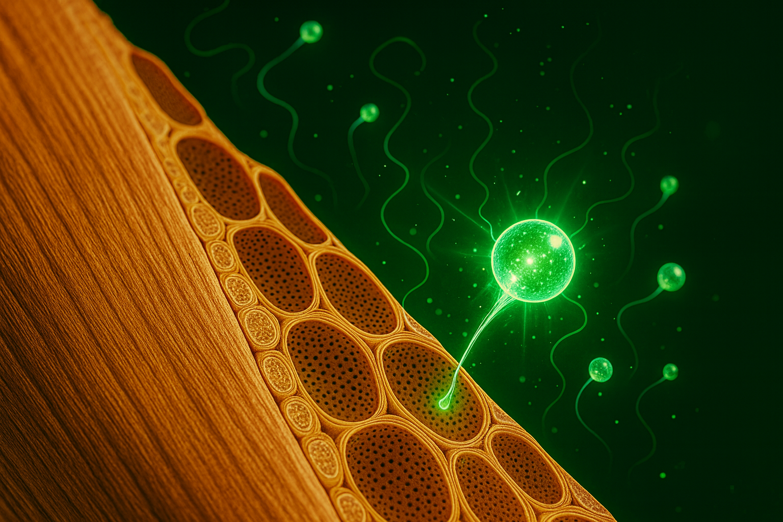 Microscopic illustration of neem wood showing antibacterial and antifungal protection
